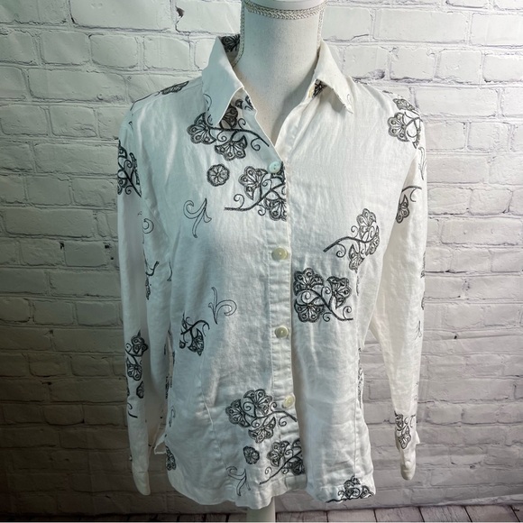 CHICO’S Linen Sequins White Blouse Top Medium - Picture 1 of 6